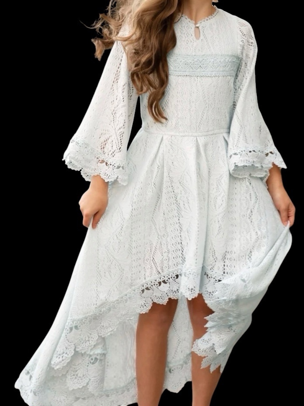 Joyfolie Murni Dress Lace Crochet Pale Blue Boho High Low NWT